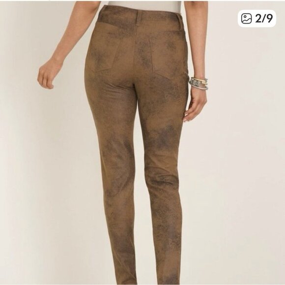 Chico's Faux Suede Camel Color Straight Leg Pants - Size 2 (L) Western EUC - Picture 4 of 8